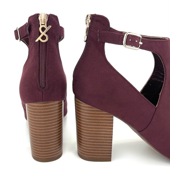 Parker & Sky Mila Open Toe Bootie/Ankle Boot Sz 9 Burgundy Faux Suede Adjustable - Picture 13 of 16